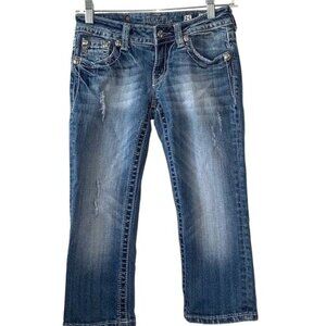 Miss Me Womens Capri Jeans Size 25 Medium Wash Distressed Stretch Denim